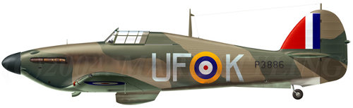 Hurricane Mk I P3886 UF-K of No 601 'County of London' Sqn. flown by Flg Off Carl Davis, Tangmere, August 1940