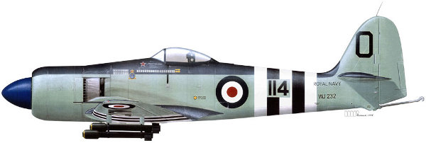 Hawker Sea Fury FB. Mk. 11, VJ232, 114-O, Fl/Ldr Peter Carmichael, No. 802 Squadron FAA, HMS Ocean, Korea, August 1952