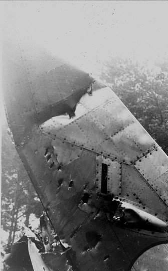 Wreckage of Maj. Václav Ohem’s MiG-21F-13, serial 460 111. The aircraft crashed near a small town about 15 kilometres south of Postupim. Note the traces of a K-13/R-3S AAM explosion.