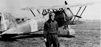 Vincent Joseph Patriarca in front of a Fiat CR.42